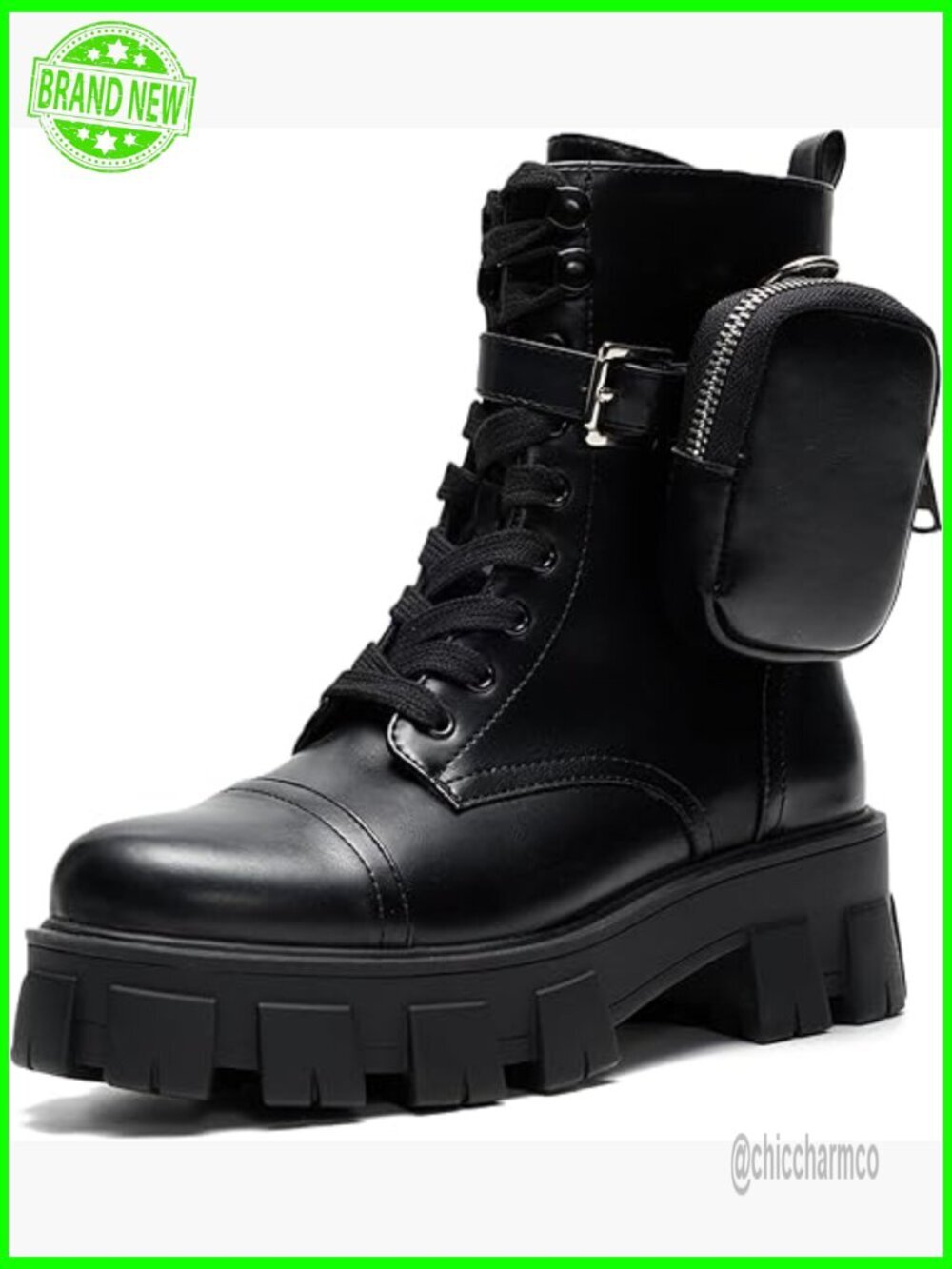 Lace Up Chunky Platform Combat Boots with Zippered Pouch